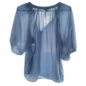Halogen Blue Sheer Button-Front Blouse | Size I (Small)